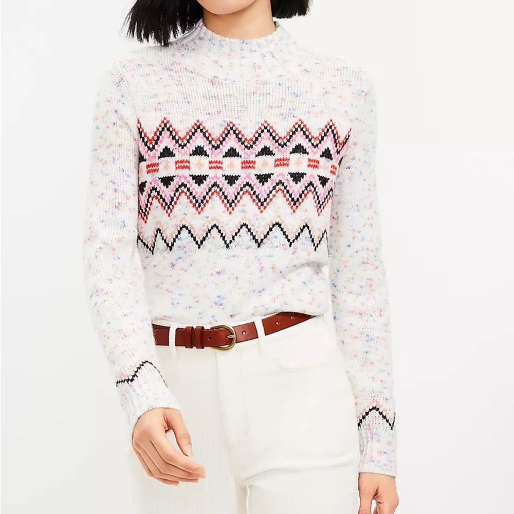 LOFT Flecked Fair Isle Mock Neck Sweater